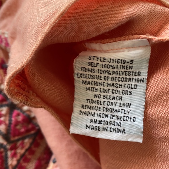 ⭐️NWT!⭐️Johnny Was Sabriya Boho Peach Linen Drape Top w Embroidery Detail Small - Picture 11 of 15